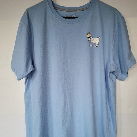 Goat Usa Tops - GOAT Light Blue Graphic Tee with Goat Patch Size L
